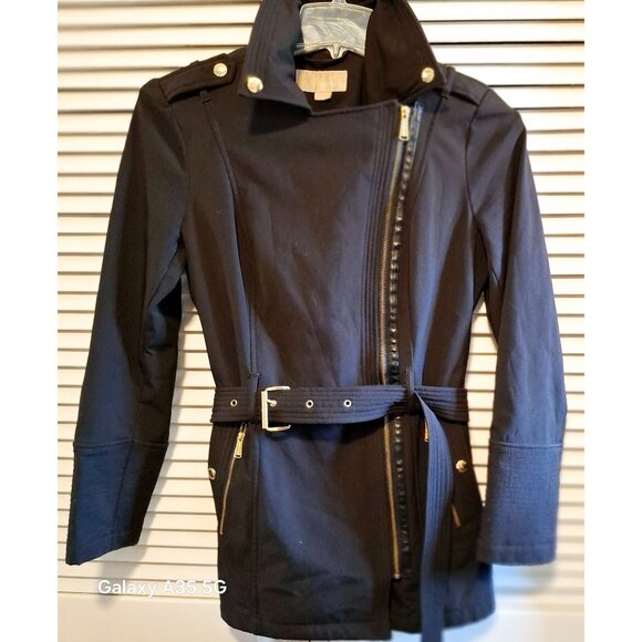 Michael Michael Kors Womens Belted Black Trench Coat S Preppy Boho Artsy - Picture 4 of 8